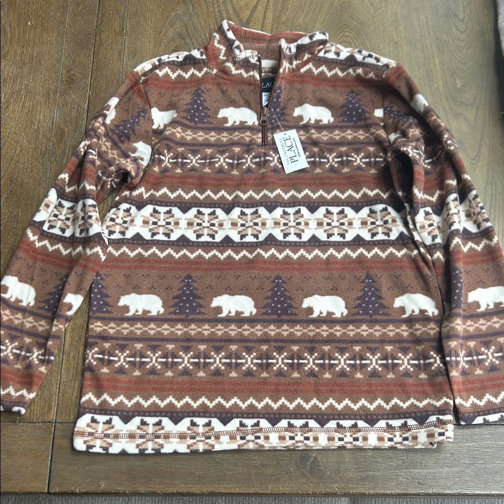 The Children's Place Brown and Cream Bear Sweater